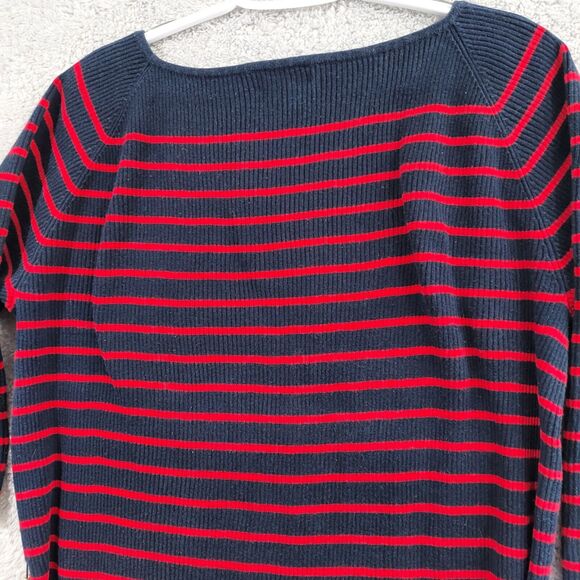 Ralph Lauren Sweater Womens 2X Navy Blue Red Striped Knit Boat Neck Gold Belt - Picture 10 of 10